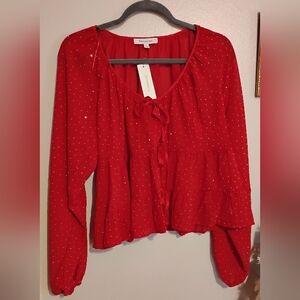 NWT Cute Front-tie Long Sleeve Blouse (M)